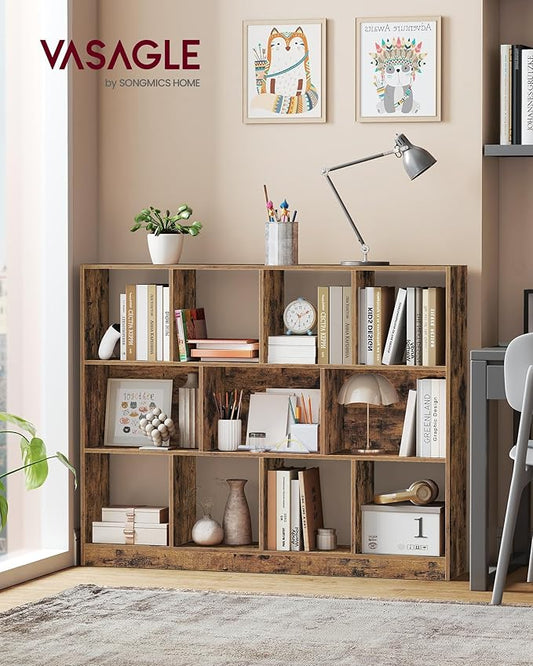 VASAGLE Custos Collection - Bookshelf, 3-Tier Bookcase, Book Shelf, Open Storage Shelf, 9.4 x 49.6 x 39.4 Inches, for Living Room, Home Office, Dining Room, Rustic Brown ULBC454K01
