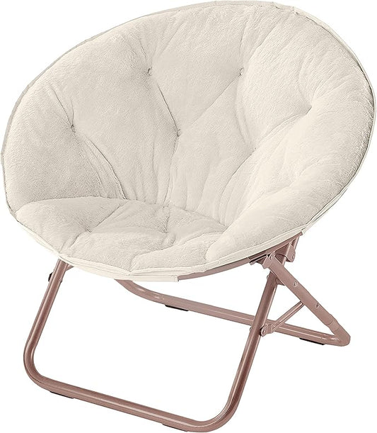 Urban Lifestyle 22" Faux Fur Saucer Accent Chair Oversized Plush Comfort Glam Modern Living Room Bedroom Lounge Soft Luxurious Statement Furniture 22" D x 32" W x 29" H, White/Gold