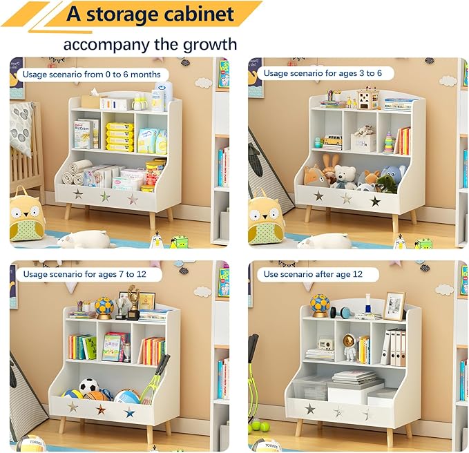 3-Tier Cube Organizer Bookshelf, Wide Bookcase for Toddlers, Mini Open Storage Bookshelve, Low Toy Shelf for Bedroom, Living Room, Nursery and Classroom(White)