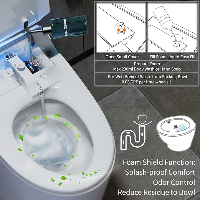 ihati Smart Toilet with Bidet Built in,1000Gram MaP Flush Score,Foam Dispenser,ADA Height,Auto Open Close,Blackout Flush,Auto Flush,Heated Seat,Warm Water,Deodorization,Bidet Toilet with Tank