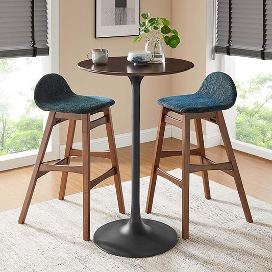 Modway Lippa Round 28" Wood Grain Mid-Century Modern Bar Table in Black Cherry Walnut