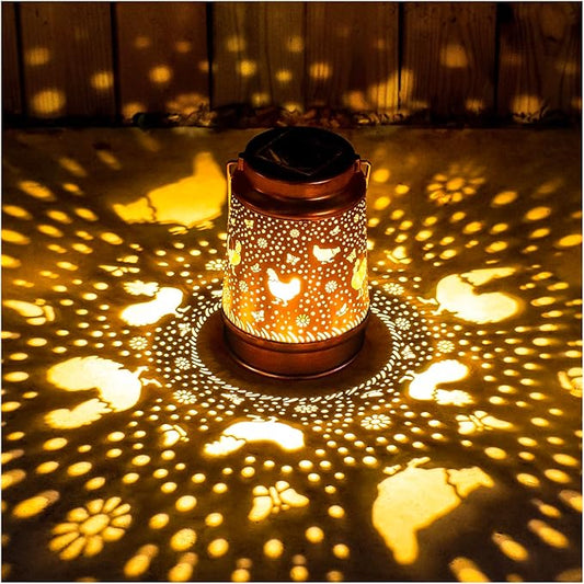 Chicken Solar Lanterns Outdoor Waterproof Hanging Solar Lights Chicken Gifts for Women Men Metal Decorative LED Lanterns for Garden Decor,Yard,Patio,Lawn,Pathway,Landscape