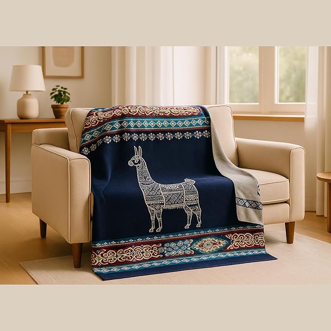Tommy Lion - Alpaca Wool Blanket 80x90 in, Hypoallergenic, Soft, Lightweight, Handwoven. Queen Size. Made in Ecuador. 100% natural.