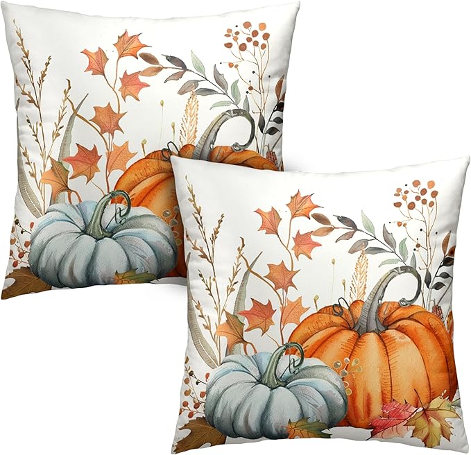 Orange Blue Pumpkin Pillow Covers 24x24 Fall Maple Leaves Throw Pillow Covers Autumn Decorative Cushion Case for Farmhouse Living Room Couch Patio Set of 2