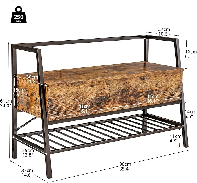IRONCK Storage Bench, Industrial Shoe Rack Bench with Storage Box, Holds Up to 240 LB Shoe Organizer for Entryway, Bedroom, Closet & Hallway, Entryway Bathroom
