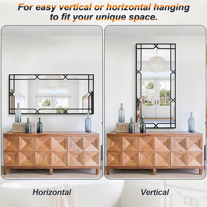 Chende 26"x55" Long Narrow Large Decorative Mirror with Matte Black Metal Tube Frame, Modern Living Room Mirror with Clear Recflection for Wall Decor, Hang Vertically or Horizontally, Gift