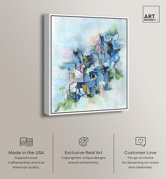 Art Remedy Poesy Canvas Modern Blue Abstract Wall Art, White Frame, 20" x 24"