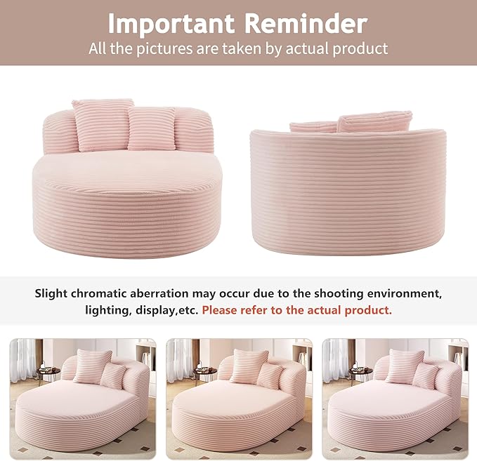 51.6-Inch Fluffy Corduroy Boneless Sleeper Daybed Oversized Single Recliner Foam Cloud Lounge Chaise,Floor Cloud Sofa Chaise W/2 Toss Pillows for Bedroom Living Room