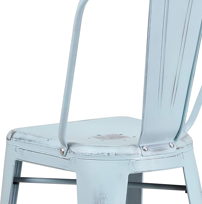 Flash Furniture Commercial Grade 30" High Distressed Green-Blue Metal Indoor-Outdoor Barstool with Back