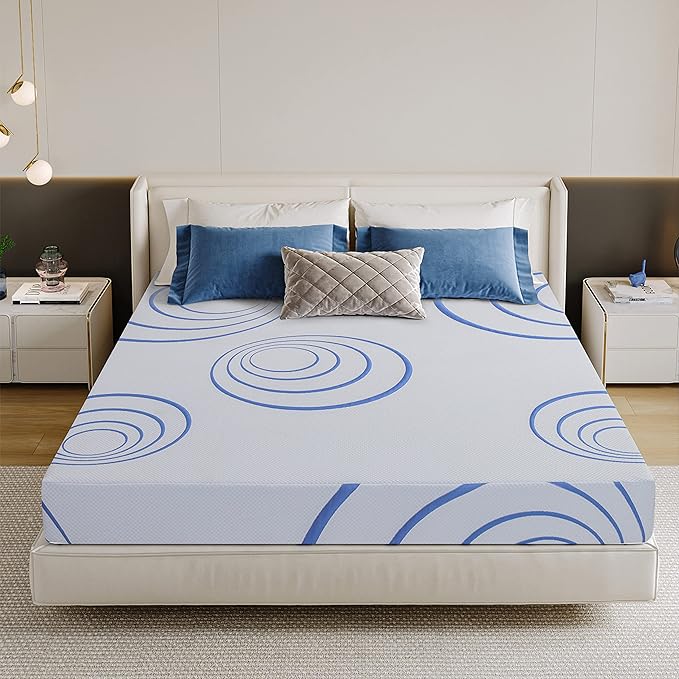 MLILY EGOHOME 8 Inch California King Mattress, Charcoal Gel Cooling Memory Foam Mattress in a Box, Medium Fiberglass Free, CertiPUR-US Certified, Blue
