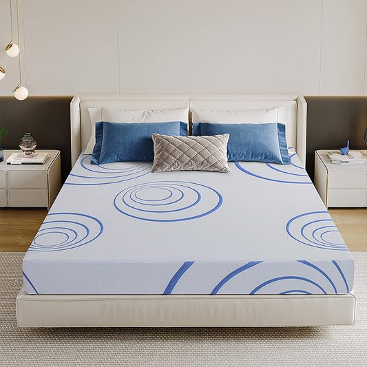 MLILY EGOHOME 8 Inch California King Mattress, Charcoal Gel Cooling Memory Foam Mattress in a Box, Medium Fiberglass Free, CertiPUR-US Certified, Blue