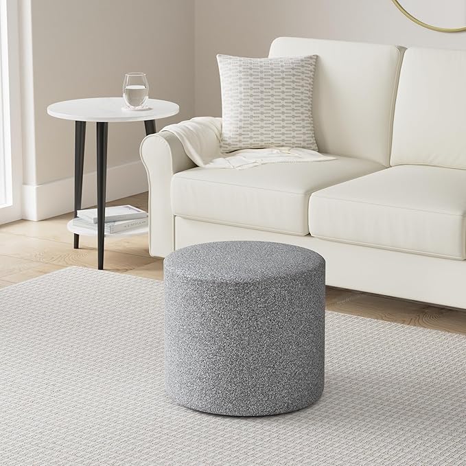 Studio Living Wentworth 19" Round Ottoman, Urban Transitional, Fully Assembled, Faux Sherpa Fabric, Gray