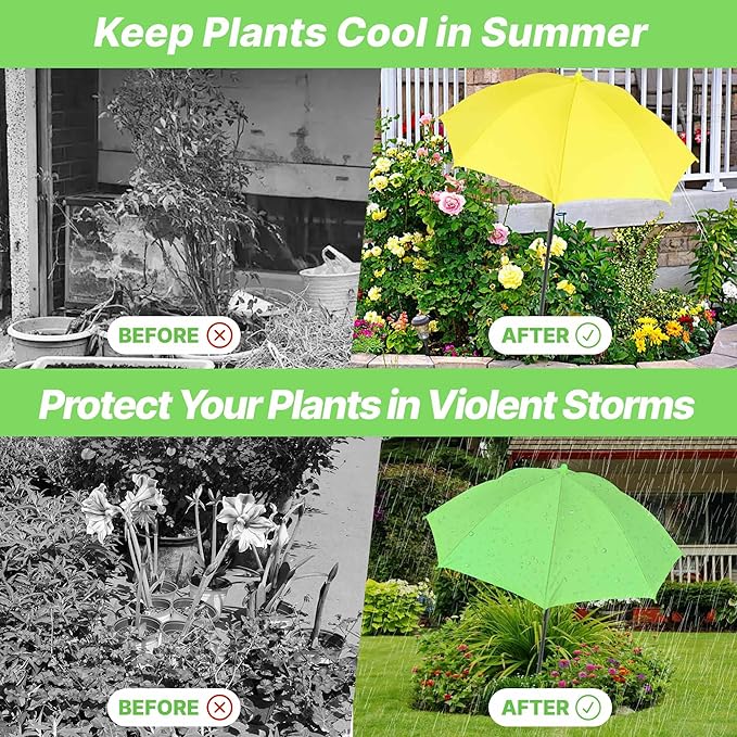 SUTROMA Plant Umbrellas for Outdoor Plants 3 Pcs, Adjustable Plant Shades for Outdoor Plants and Garden Beds 35.4×23.6 Inch, Provide Sun Shade for Courtyard Balcony Plants