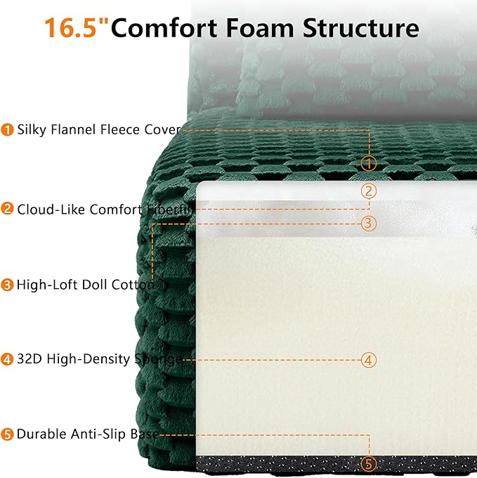 KEIKI 146" Oversized 4-Seater Boneless Couches for Living Room, Comfy Deep Seat Modular Sectional Velvet Sofa, Cloud Soft Cushion No Assembly Lounge Couch for Relaxing, Modern Comfort Design, Green