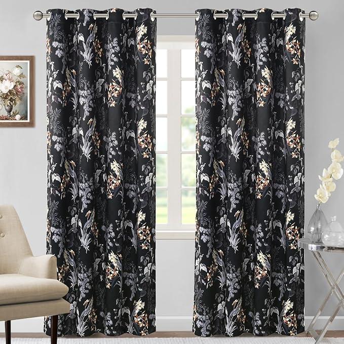 H.VERSAILTEX Blackout Curtains for Bedroom/Living Room Thermal Insulated Printed Curtain Drapes 84 Inches Long Energy Efficient Room Darkening Curtains Pair (2 Panels), Vintage Brocade