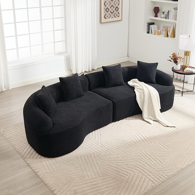 110" Oversized Cloud Sectional Sofa Modern Curved Boneless Couches for Living Room, 4-Seater Extra Deep Seat Foam Floor Compressed Couch w/Tight Backrest and 4 Pillows,Chenille Sofa & Couches | Breathable material, Non-slip, No Assembly Required