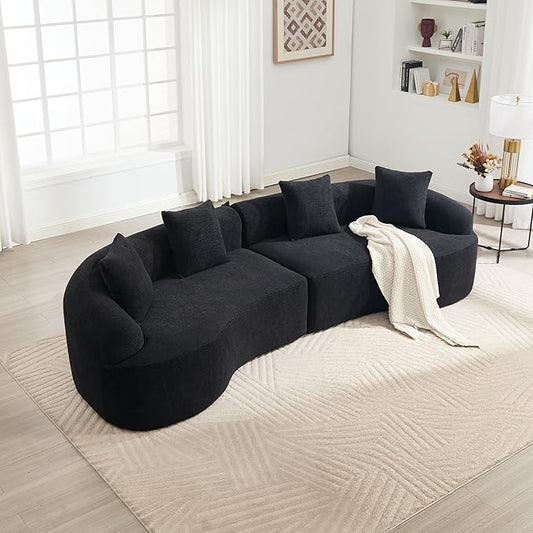 110" Oversized Cloud Sectional Sofa Modern Curved Boneless Couches for Living Room, 4-Seater Extra Deep Seat Foam Floor Compressed Couch w/Tight Backrest and 4 Pillows,Chenille Sofa & Couches | Breathable material, Non-slip, No Assembly Required
