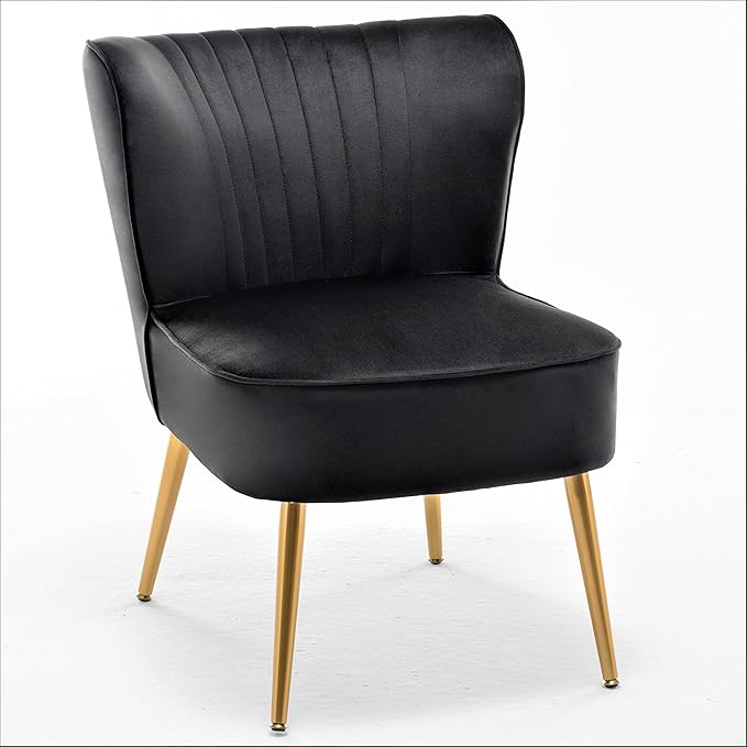 Modern Velvet Accent Chair for Living Room, Bedroom, or Entryway, Stylish and Comfortable Armless Design with Metal Legs, Black