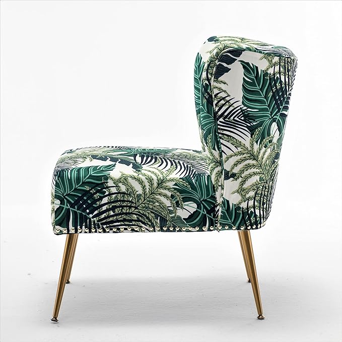 Thia Armless Accent Chair for Living Room, Elegant Seat with Nailhead Trim, Gold Metal Legs and Comfortable Curved Back, 28" D x 25" W x 29.5" H, 01 Floral Print