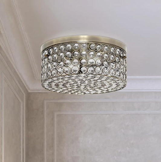 Elegant Designs FM1003-ABS Elipse Crystal 12 Inch Modern Metal 2 Light Round Ceiling Flush Mount Fixture, Antique Brass