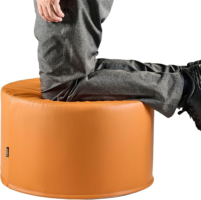 Large 22" Sturdy and Comfortable Ottoman Wipe-Clean Pouf Boho Geometric Design for Kids Toddler Playroom with Foam Filling as Seating Footrest Side Table College Dorm Décor PU Leather (Burnt Orange)