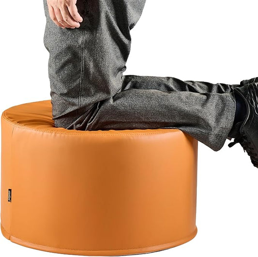 Large 22" Sturdy and Comfortable Ottoman Wipe-Clean Pouf Boho Geometric Design for Kids Toddler Playroom with Foam Filling as Seating Footrest Side Table College Dorm Décor PU Leather (Burnt Orange)