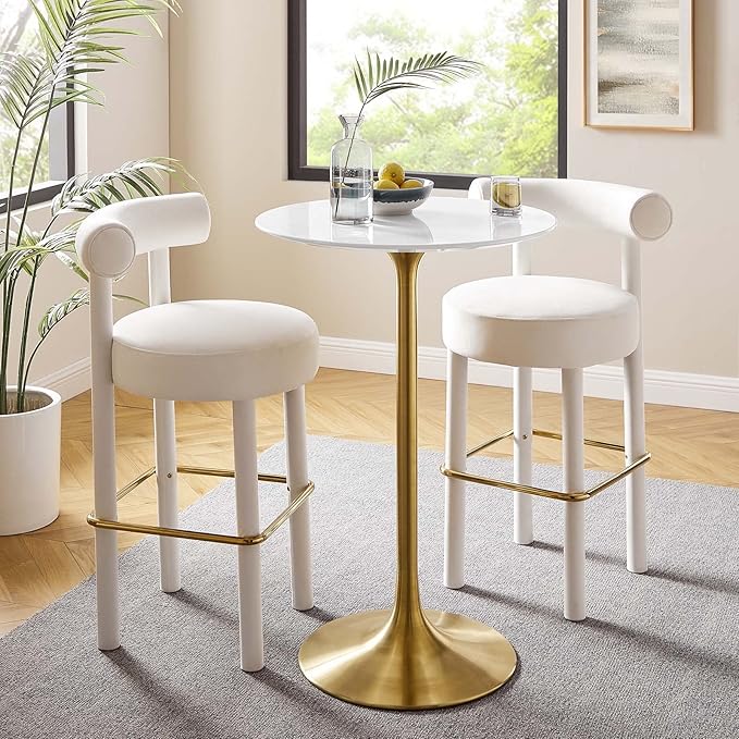 Modway Lippa 28" Mid-Century Modern Bar Table with Round White Top and Gold Pedestal Base