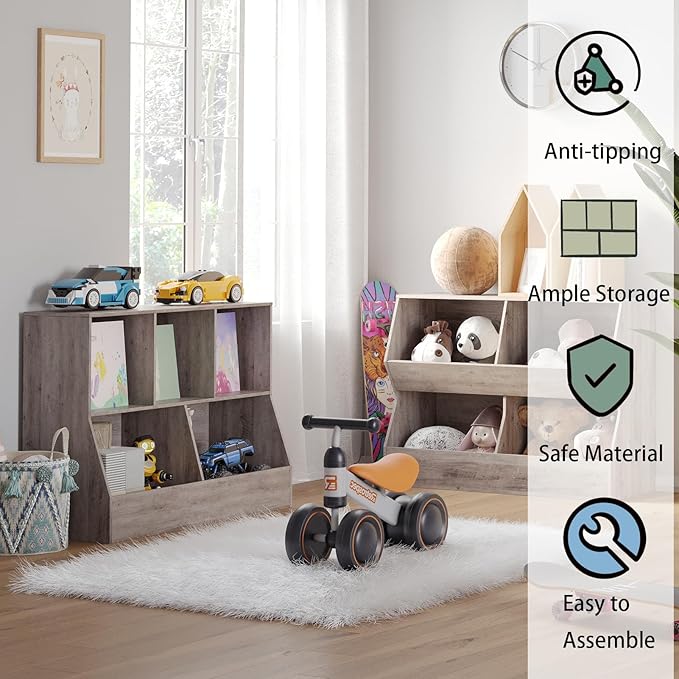 DINZI LVJ Toy Storage Organizer, Kids Bookshelf, Wood Toy Storage Cabinet, 5 Cubby Children Bookcase, 39.4" L Toddler Book Shelf for Playroom, Living Room, Nursery, Hallway, School, Greige
