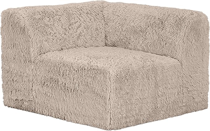 Furniture of America Havyn Modern Faux Fur 7-Seater L-Shaped Modular Foam Sectional Sofa with Ottoman, Compressed Couch in a Box, No Assembly Required, for Living Room and Office, Taupe
