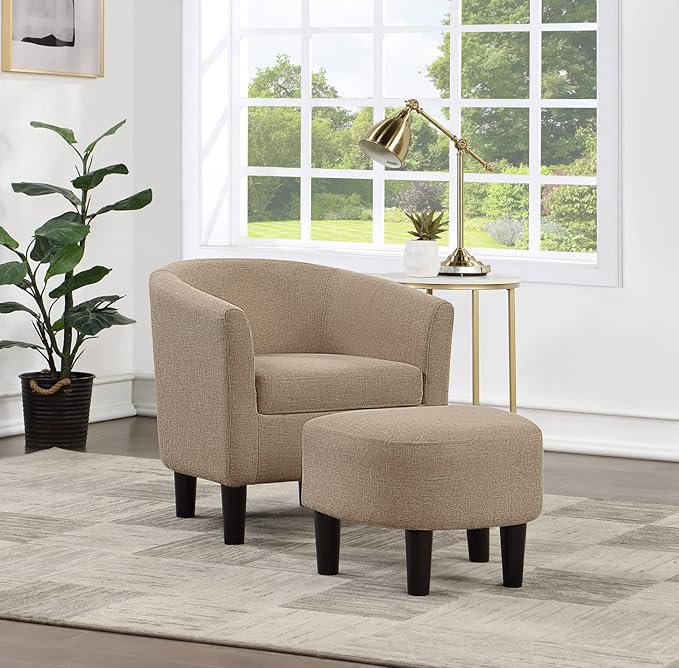 Convenience Concepts Take a Seat Churchill Accent Chair with Ottoman, Tan Fabric