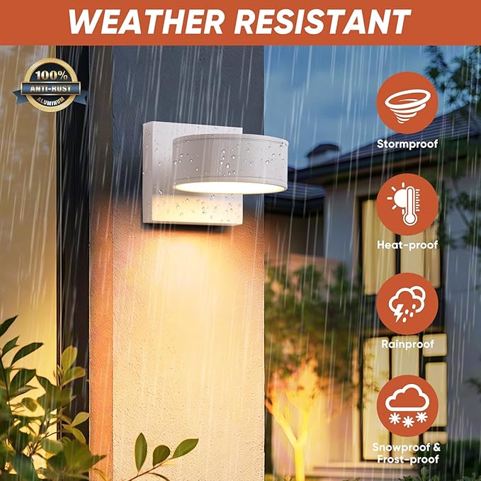 Fire Wolf Aluminum LED Outdoor Wall Light, Modern Black 3000K Outdoor Wall Sconce, Waterproof Front Door Down Light Wall Mount, White Exterior Lighting Fixtures for Hallway, Garden, Porch, Patio