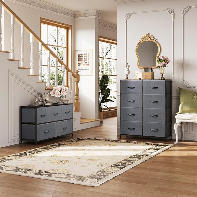 WLIVE 5 Drawer Dresser and 8 Drawer Dresser Set, Storage Tower, Organizer Unit for Bedroom, Hallway, Entryway