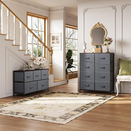 WLIVE 5 Drawer Dresser and 8 Drawer Dresser Set, Storage Tower, Organizer Unit for Bedroom, Hallway, Entryway