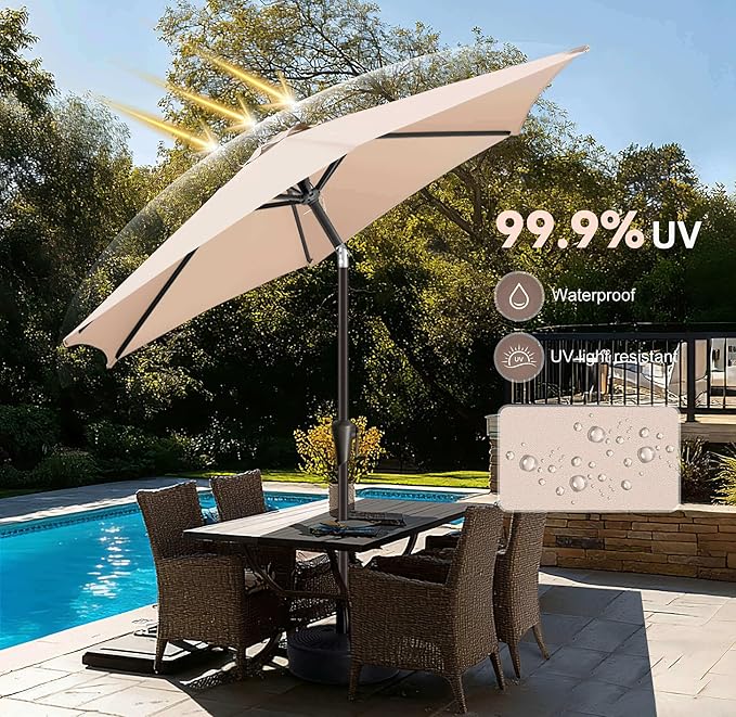 7.5ft Outdoor Patio Umbrella - Table Umbrella Waterprool UV Protection, Sombrillas de Patio with Push Button Tilt, Sun Umbrella for Pool, Porch, Garden, Deck, Backyard (Beige)