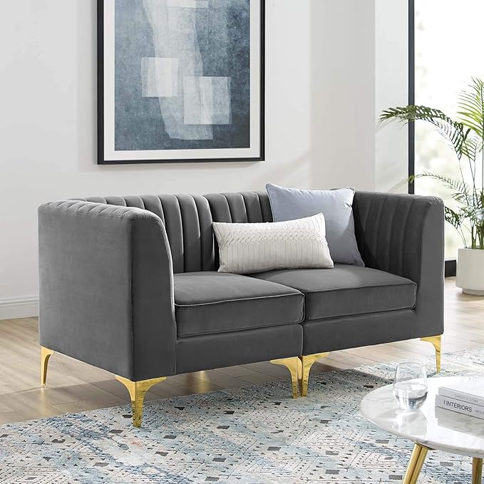 Modway EEI-4346-GRY Triumph Channel Tufted Performance Velvet Loveseat, Gray