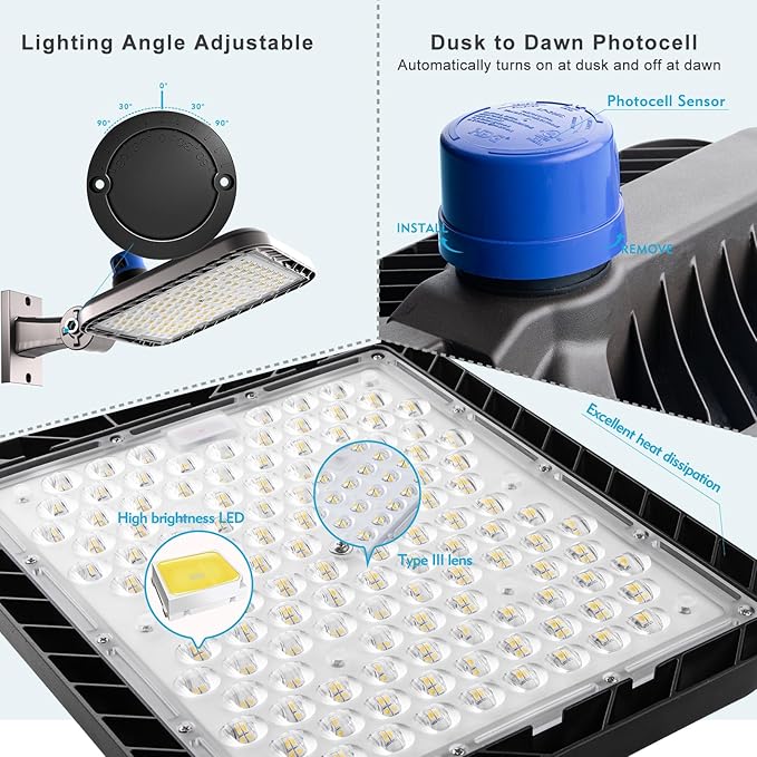 400W(486x1W LED) LED Parking Lot Lights Outdoor 60000LM(150Lm/W) ETL Listed Parking Lot Lights Commercial 5000K IP65 Led Pole Light Arm Mount with Smart Photocell-2Pack-7Yrs Warranty
