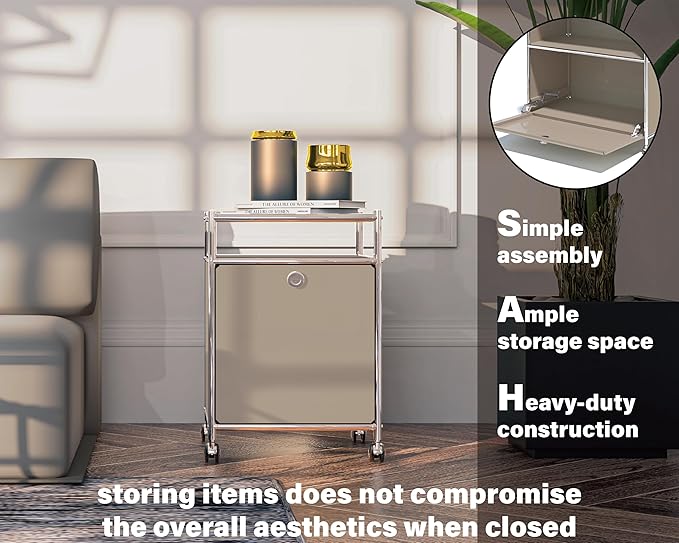 Elegant Matte Storage Cart with 22.8" Height - Perfect Side Table, Night Stand - Large Capacity with Flap Door, Detachable Wheels - Ideal for Home, Office, Bedroom, Kitchen (Taupe)