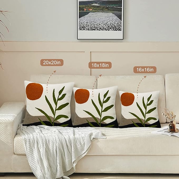 Merrycolor Decorative Throw Pillow Covers 16x16 Boho Pillow Covers Tufted Mid Century Modern Throw Pillows Abstract Leaf Pillow Cover Aesthetic Boho Pillows for Couch Bed Sofa Living Room 1PC