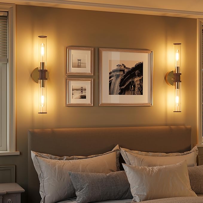 Battery Operated Wall Sconce Set of 2, Gold & Walnut Rechargeable Wall Sconces, Modern Cordless Wall Lights with Remote Control, Dimmable for Living Room, Bedroom, Bathroom, Hallway, Entryway 3000K