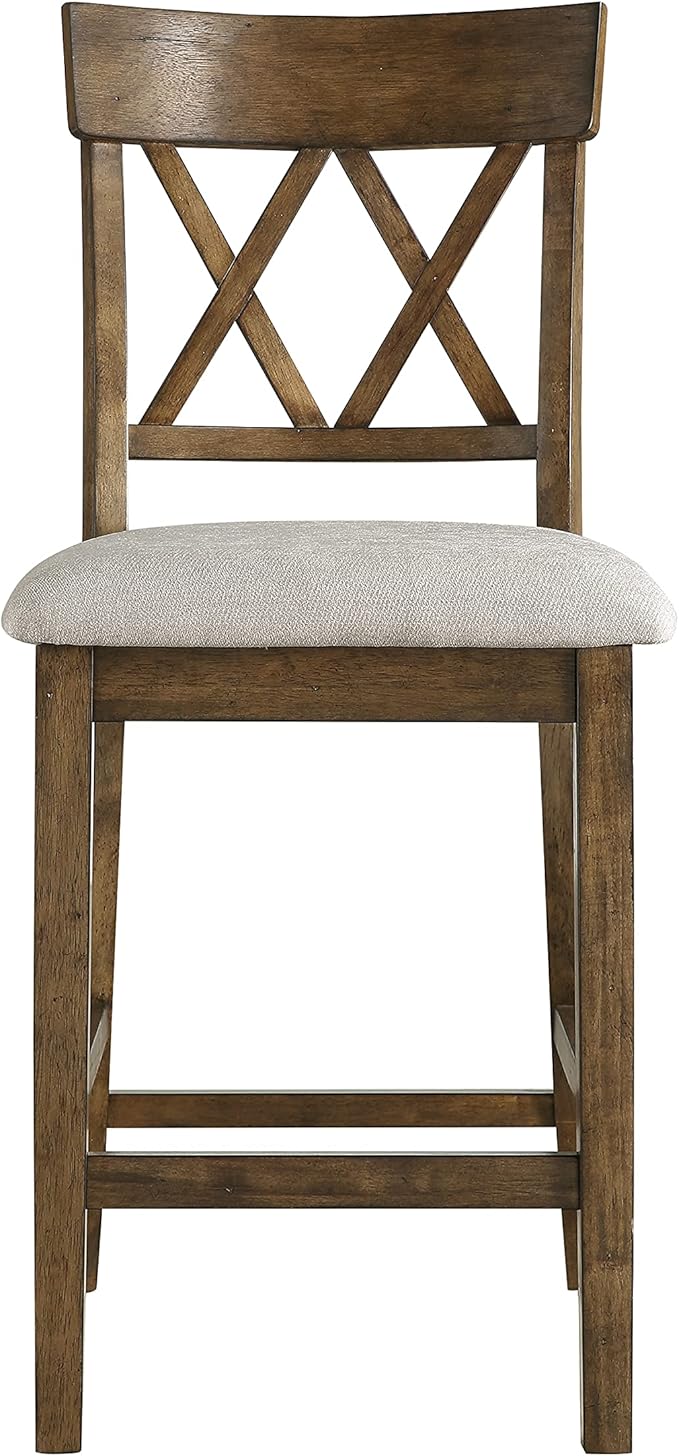 Lexicon Baronscourt Counter Stools Set of 2 - Upholstered Stool Padded Seat Height 25.5", Cross Back Counter Height Kitchen Chairs, Sturdy Solid Wood Frame, Footrest, Easy Assembly, Light Oak
