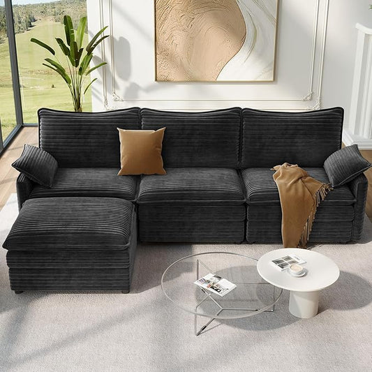 Vesgantti 108" Modular Sectional Sofa, Comfy Cloud Couch with Movable Ottoman Deep Seat Corduroy L Shaped Modular Sofa, Sectional Couches for Living Room, Bedroom and Apartment, Gray | Sink-in Comfort, Height Adjustable, Easy Rearrangement, Extra-deep ...