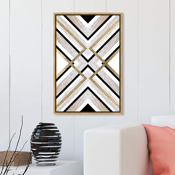 The Oliver Gal Artist Co. Abstract Framed Wall Art Canvas Prints 'Earthy Lux' Geometric Home Décor, 20" x 30", Brown, Gold