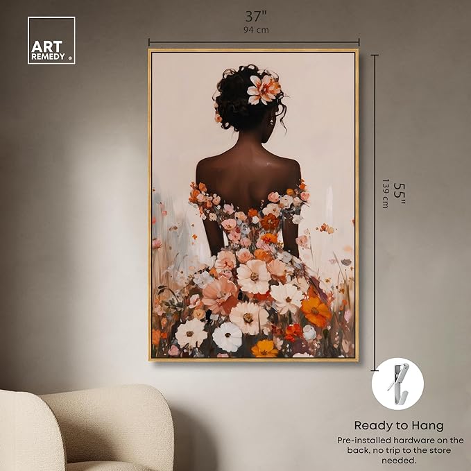 Autumn Bloom Dress Canvas Print Fashion Wall Decor by Art Remedy, Gold Frame, 36 x 54