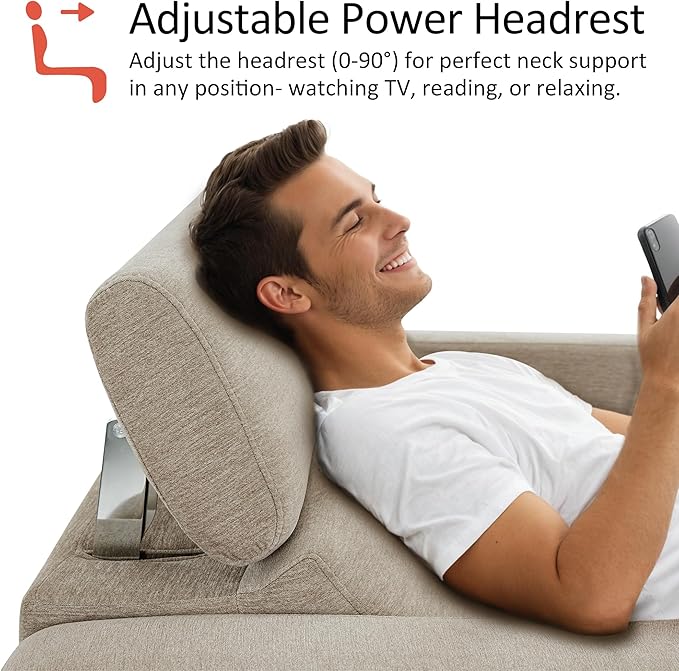 MCombo 62.2'' Reclining Loveseat, Wall Hugger Power Loveseat Recliner Sofa with Adjustable Headrest, USB A & C Charge Ports, Wood Legs, for Living Room (Fabric, HL198M1) (Beige)