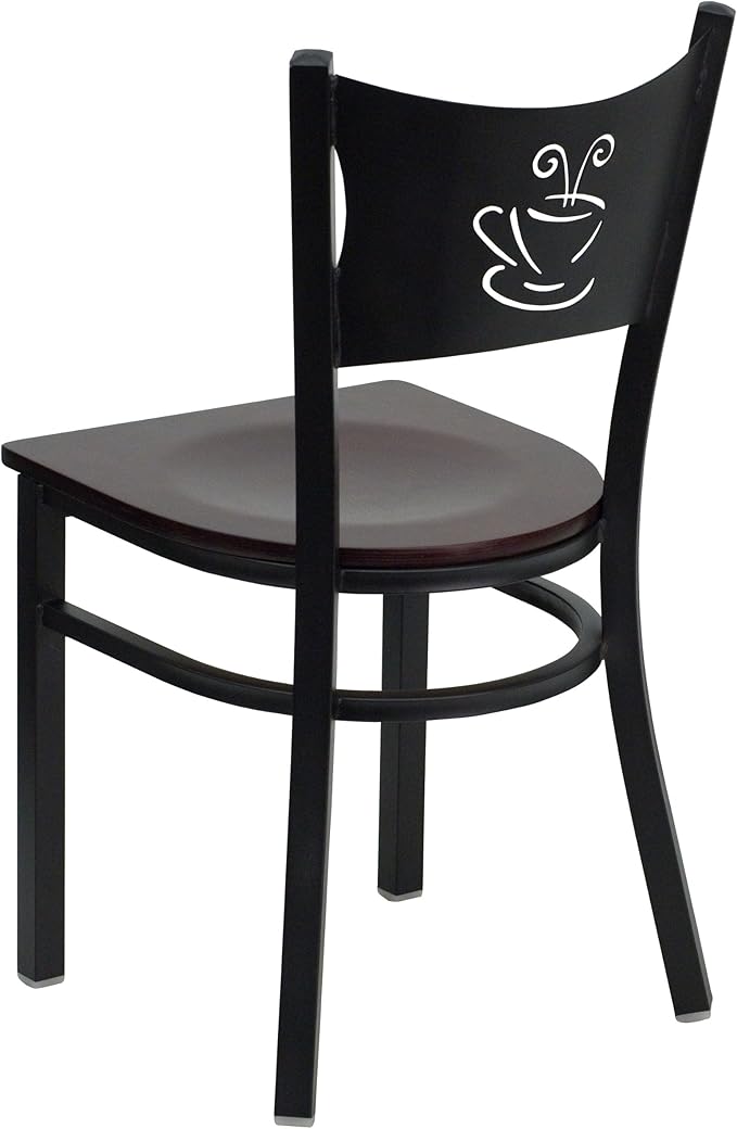 Flash Furniture HERCULES Series Black Coffee Back Metal Restaurant Chair - Mahogany Wood Seat