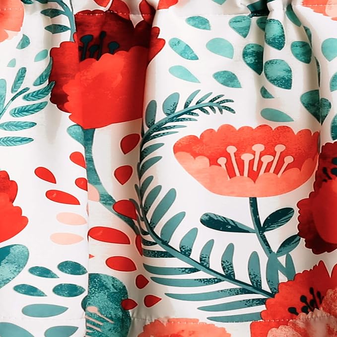 Lush Decor, 18" x 52", Multi Poppy Garden Curtains Light Filtering Window Panel Set for Living, Dining, Bedroom, 18 in L Valance
