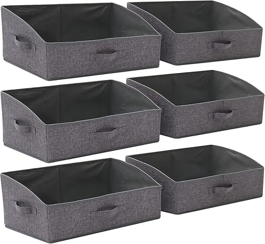 6 Pack Trapezoid Large Foldable Closet Storage Bins with Handle, Fabric Storage Organizer Cube Colth Containers Linen Box Shelf Baskets for Clothes Clothing Shelves Wardrobe