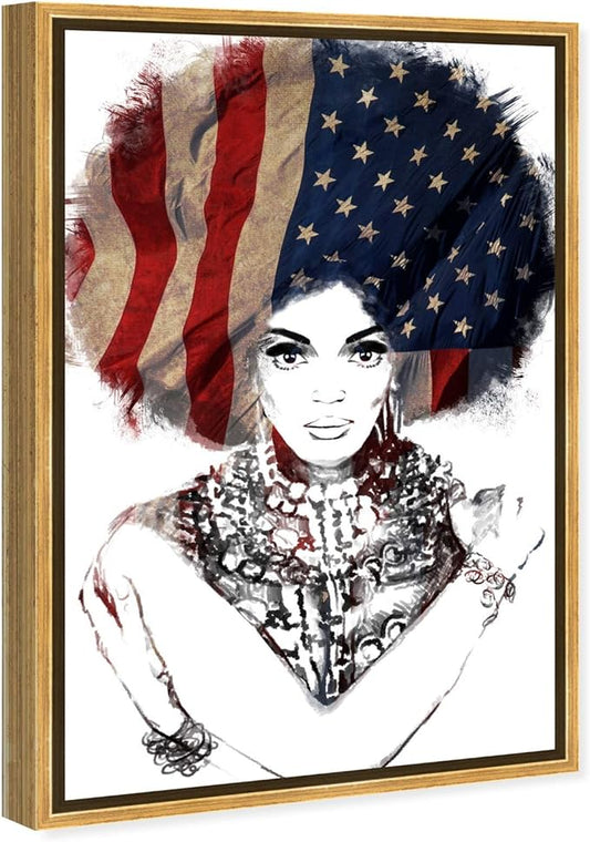 The Oliver Gal Artist Co. People Framed Wall Art Canvas Prints 'New American Woman' Portraits Home Décor, 20" x 30", White, Black