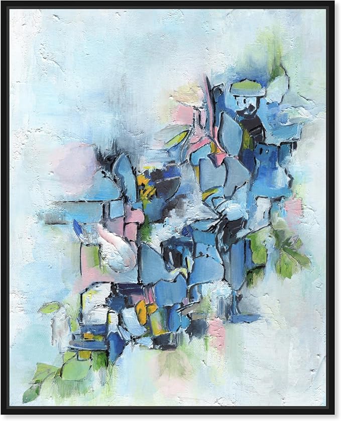 Art Remedy Poesy Canvas Modern Blue Abstract Wall Art, Black Frame, 24" x 30"