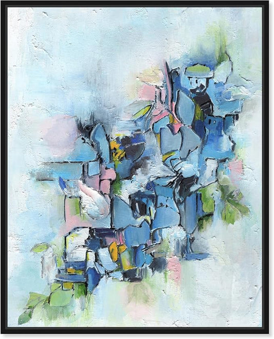 Art Remedy Poesy Canvas Modern Blue Abstract Wall Art, Black Frame, 20" x 24"